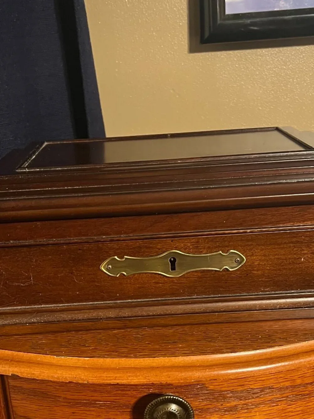 Vintage 2006 Wooden Bombay Company Jewelry Lock Box With Key, Faux Gator Lining